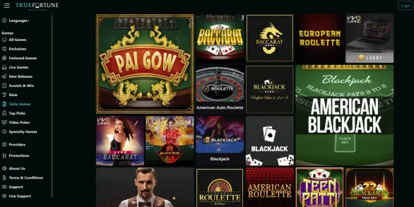 True fortune casino table games